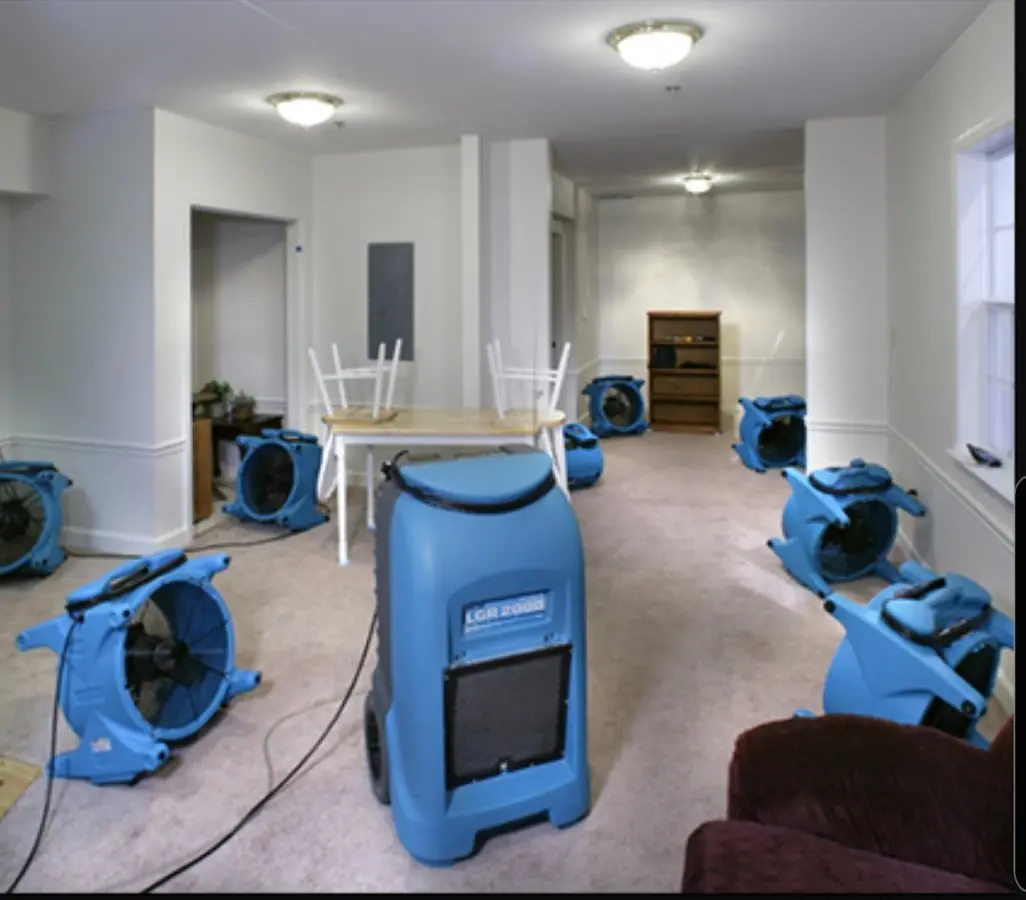 Air movers and dehumidifier setup for Water Damage Restoration in Clearwater